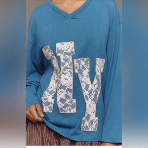 Anthropologie Lace City Graphic Sweatshirt in Blue, M